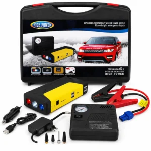 Iniciador de Batería Multifuncional 12V con Compresor de Aire y Power Bank Portátil