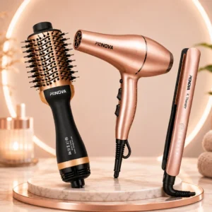 Combo Pronova Keratina 3 en 1 con secador profesional cepillo moldeador y plancha alisadora color rose gold